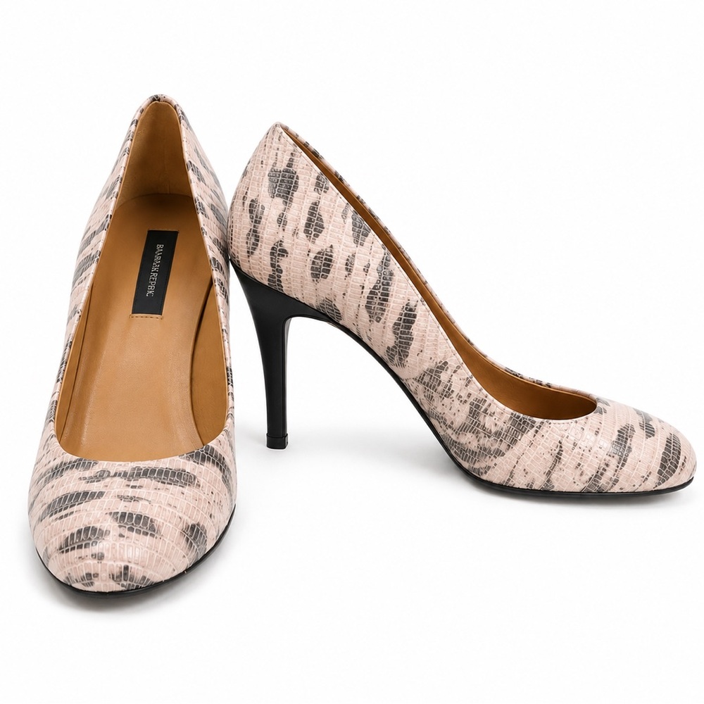 Ann Taylor Leather Heels Snakeskin Print Pumps Neutral Office Classic Sz 7.5